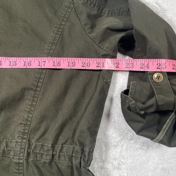 Coldwater Creek Collared Jacket Women 14P Army Green Cinch Waist Roll Tab Sleeve - Picture 4 of 10